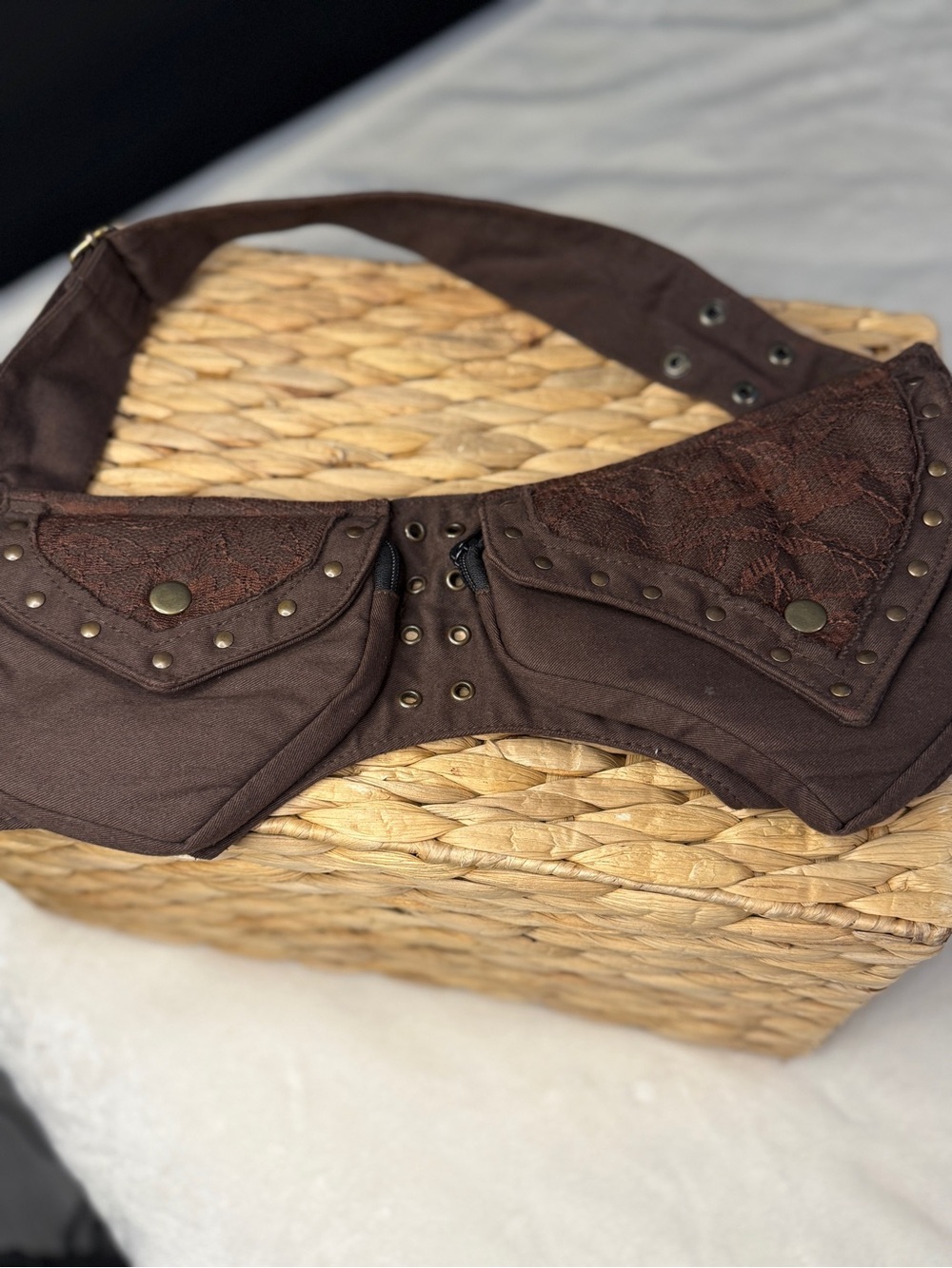 Earthbound Trading Co. Boho Utility Belt Bag - Lace & Studded Festival Hip Bag